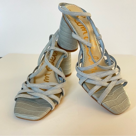 SAM EDELMAN Strappy Sandal Block Heel Daffodil Mineral Green Size 7.5 - Picture 2 of 8